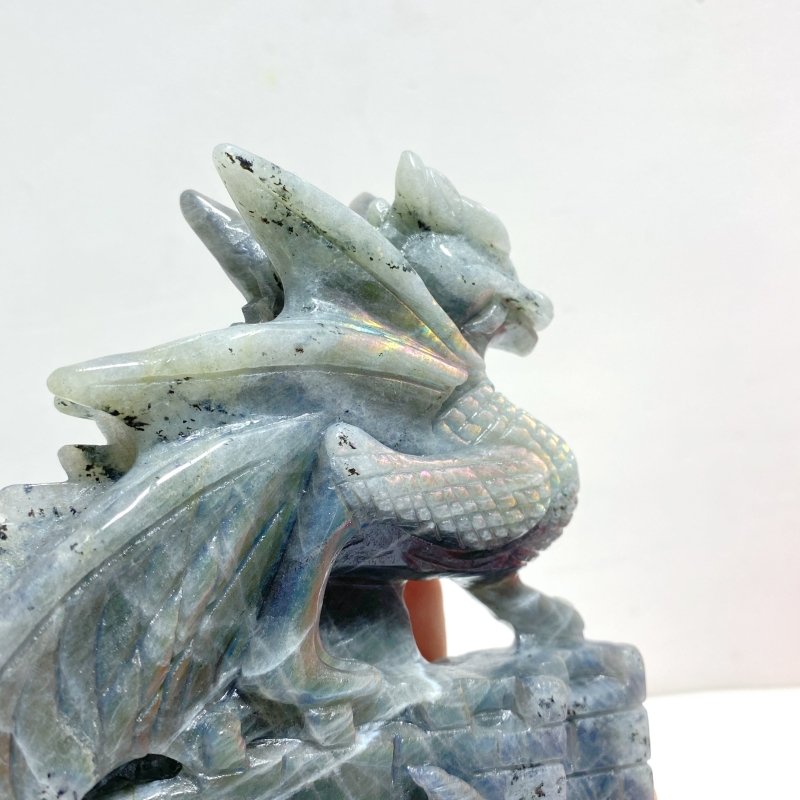 2 Pieces Beautiful Labradorite Flying Dragon Castle Carving -Wholesale Crystals