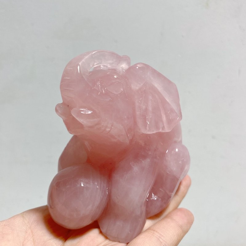 2 Pieces Beautiful Rose Quartz Elephant Carving -Wholesale Crystals