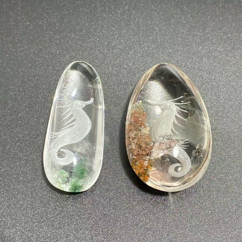 2 Pieces Beautiful Seahorse Garden Quartz Inner Scene Carving -Wholesale Crystals