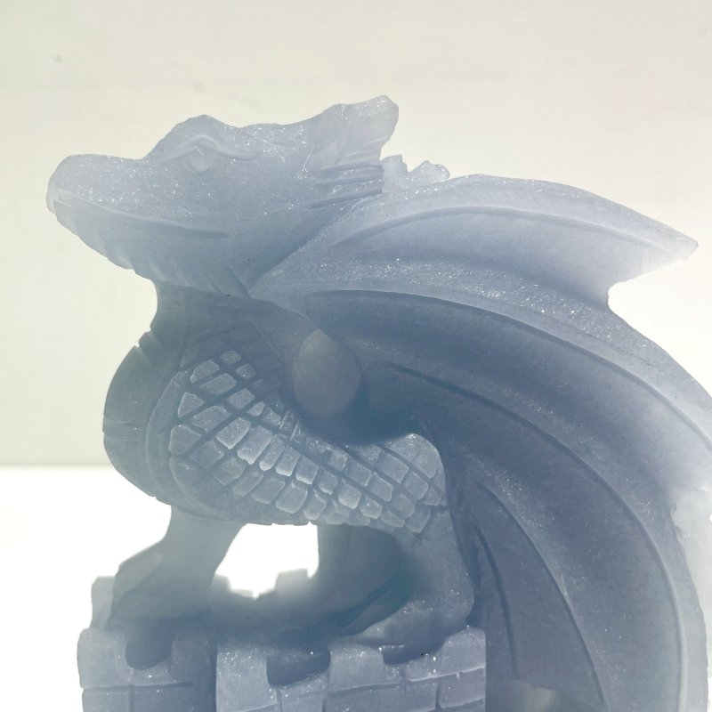 2 Pieces Blue Angelite Flying Dragon Castle Carving - Wholesale Crystals