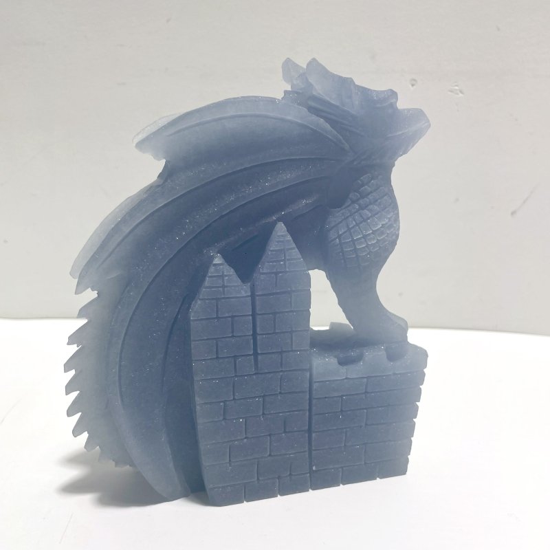 2 Pieces Blue Angelite Flying Dragon Castle Carving - Wholesale Crystals