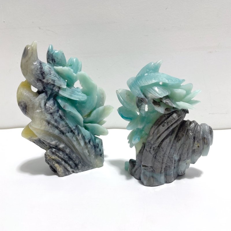 2 Pieces Caribbean Calcite Mixed Pyrite Birds&Flower Carving - Wholesale Crystals