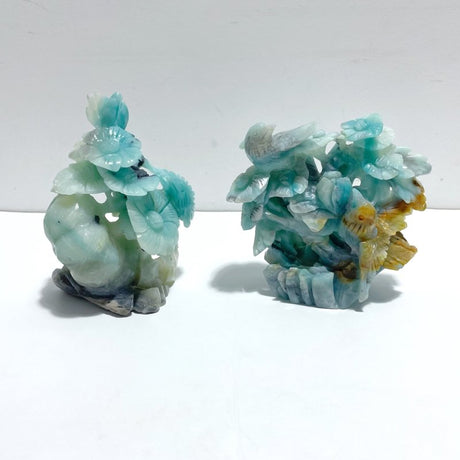 2 Pieces Caribbean Calcite Mixed Pyrite Birds&Flower Carving - Wholesale Crystals