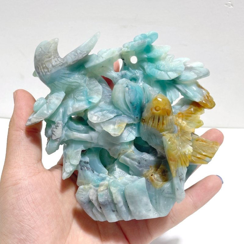 2 Pieces Caribbean Calcite Mixed Pyrite Birds&Flower Carving - Wholesale Crystals