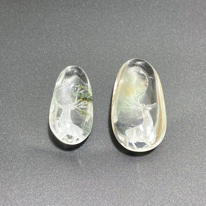2 Pieces Deer Garden Quartz Inner Scene Carving - Wholesale Crystals
