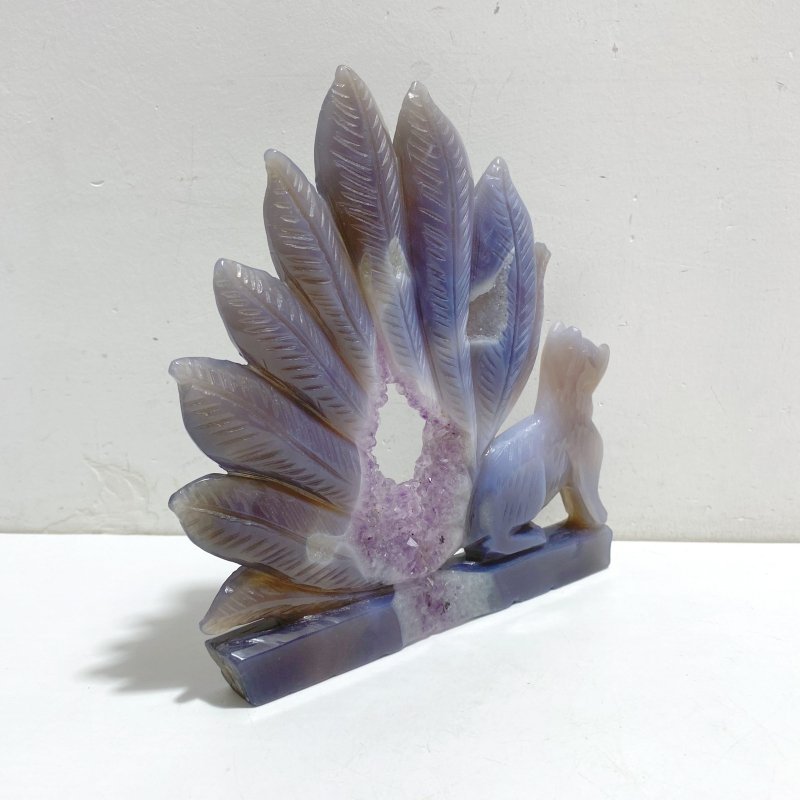 2 Pieces Geode Agate Druzy Nine-tailed Fox Carving 20 -Wholesale Crystals