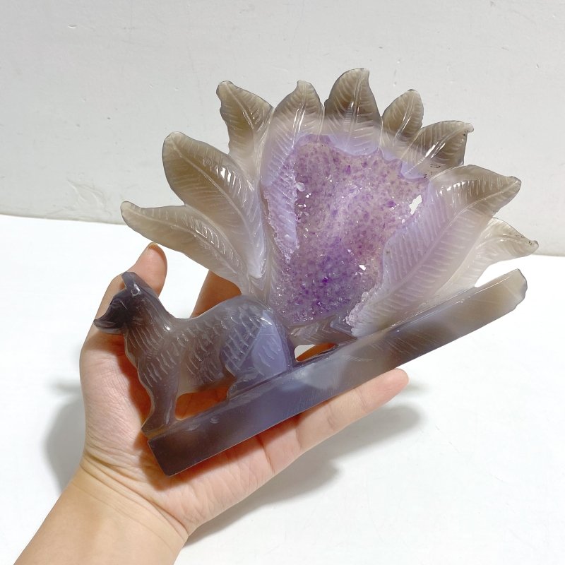 2 Pieces Geode Agate Druzy Nine-tailed Fox Carving 20 -Wholesale Crystals