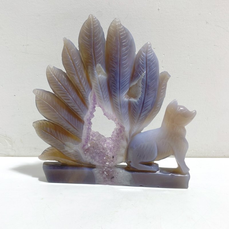2 Pieces Geode Agate Druzy Nine-tailed Fox Carving 20 -Wholesale Crystals