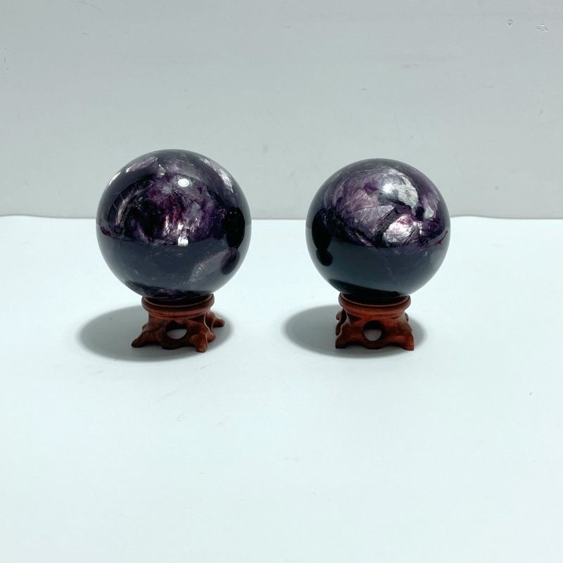 2 Pieces High Quality Spark Lepidolite Spheres - Wholesale Crystals