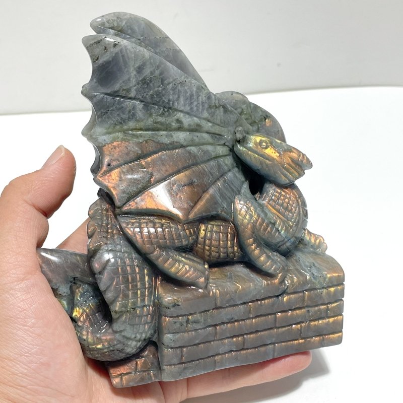 2 Pieces Labradorite Flying Dragon Castle Carving - Wholesale Crystals