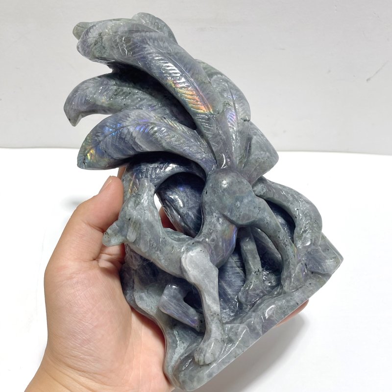 2 Pieces Labradorite Nine - tailed Fox Carving - Wholesale Crystals