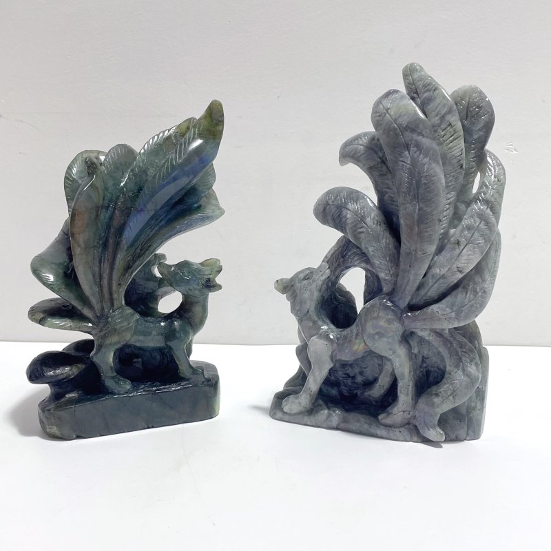 2 Pieces Labradorite Nine - tailed Fox Carving - Wholesale Crystals