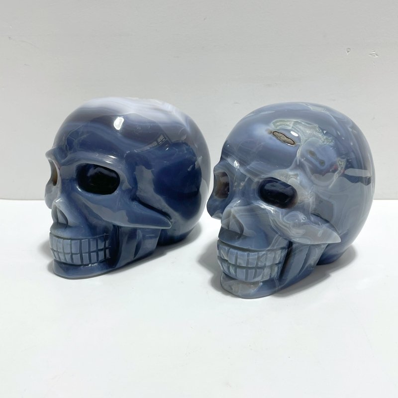 2 Pieces Large Druzy Geode Agate Skull Carving - Wholesale Crystals