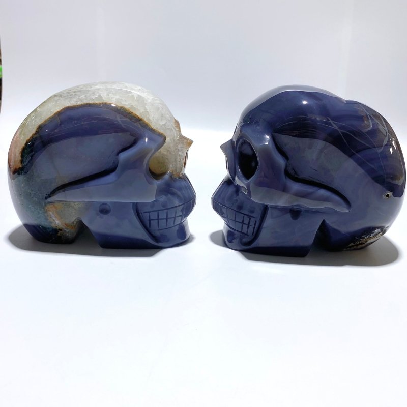 2 Pieces Large Geode Druzy Agate Skull Carving - Wholesale Crystals