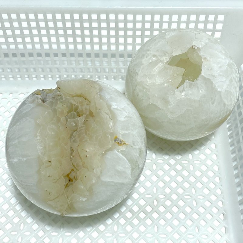 2 Pieces Large Geode Druzy Agate Spheres - Wholesale Crystals