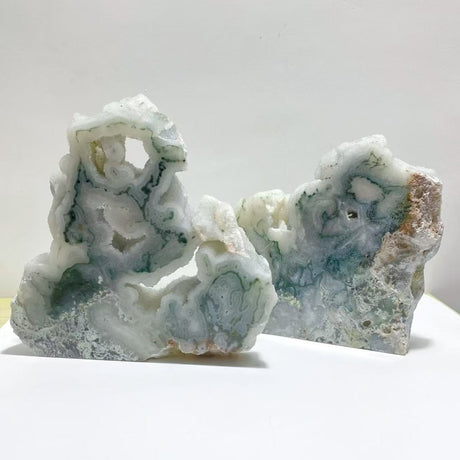 2 Pieces Large Geode Druzy Moss Agate Tower Home Decor - Wholesale Crystals