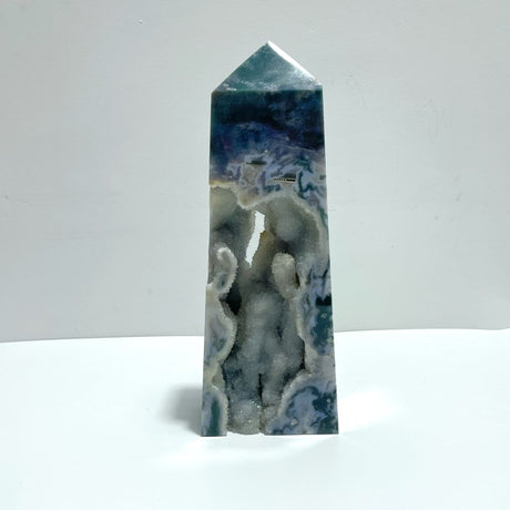 2 Pieces Large Geode Druzy Moss Agate Tower Point - Wholesale Crystals