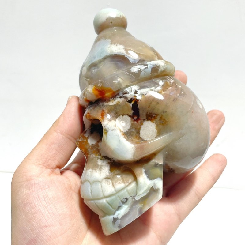 2 Pieces Sakura Flower Agate Christmas Hat Skull Carving - Wholesale Crystals