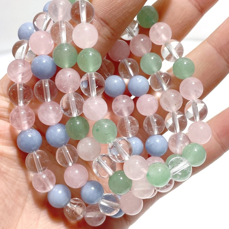 2 Types Clear Quartz Rose Quartz Mixed Angelite Green Aventurine Bracelet Wholesale - Wholesale Crystals