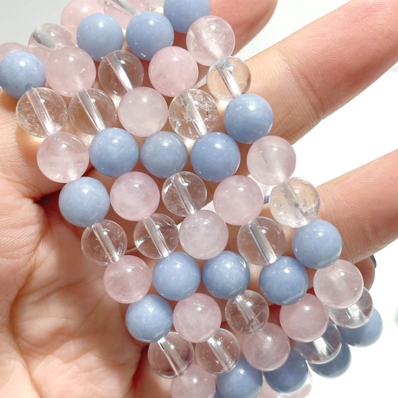2 Types Clear Quartz Rose Quartz Mixed Angelite Green Aventurine Bracelet Wholesale - Wholesale Crystals