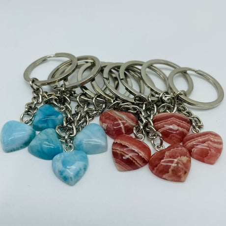 2 Types Heart Keychain Wholesale Larimar Rhodochrosite -Wholesale Crystals