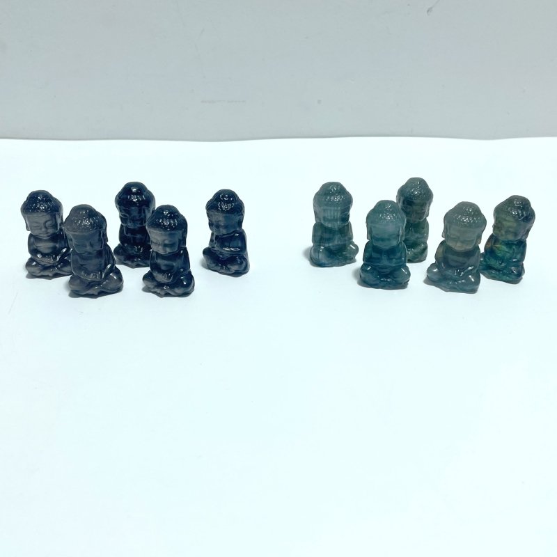 2 Types Small Buddha Carving Wholesale Labradorite Silver Sheen Obsidian - Wholesale Crystals
