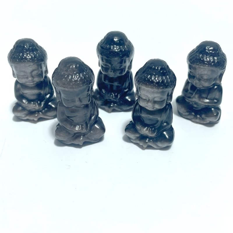 2 Types Small Buddha Carving Wholesale Labradorite Silver Sheen Obsidian - Wholesale Crystals