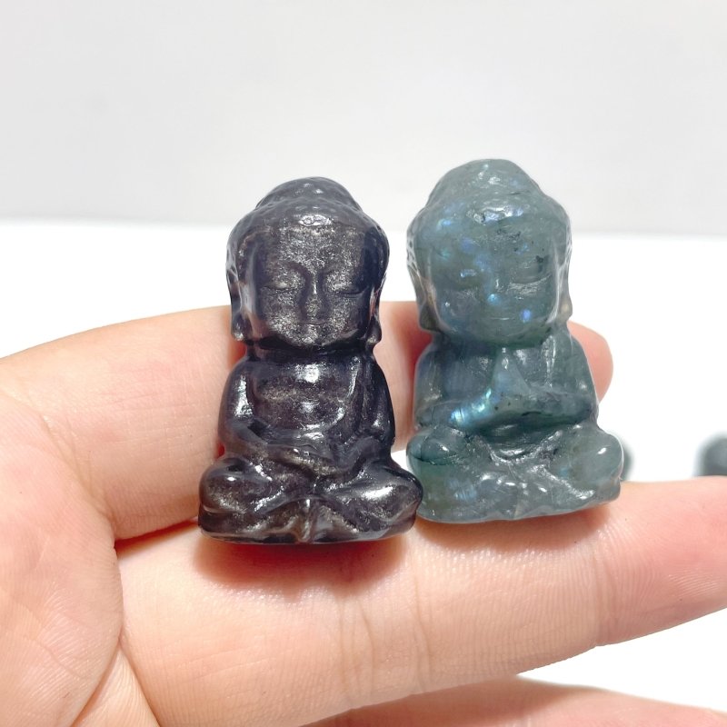 2 Types Small Buddha Carving Wholesale Labradorite Silver Sheen Obsidian - Wholesale Crystals