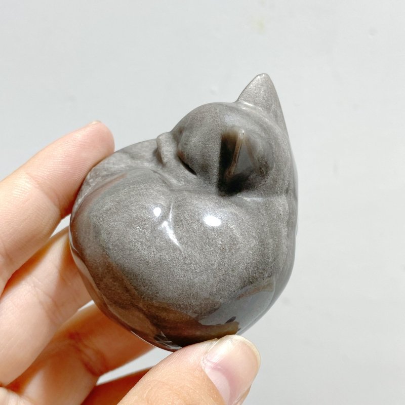 20 Pieces Silver Sheen Obsidian Sleeping Cat Carving - Wholesale Crystals