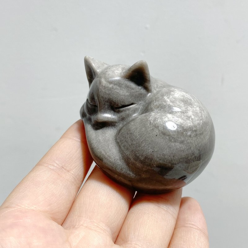 20 Pieces Silver Sheen Obsidian Sleeping Cat Carving - Wholesale Crystals