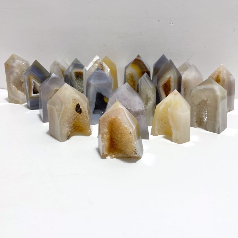 21 Pieces Geode Druzy Agate Four - sided Tower Point - Wholesale Crystals