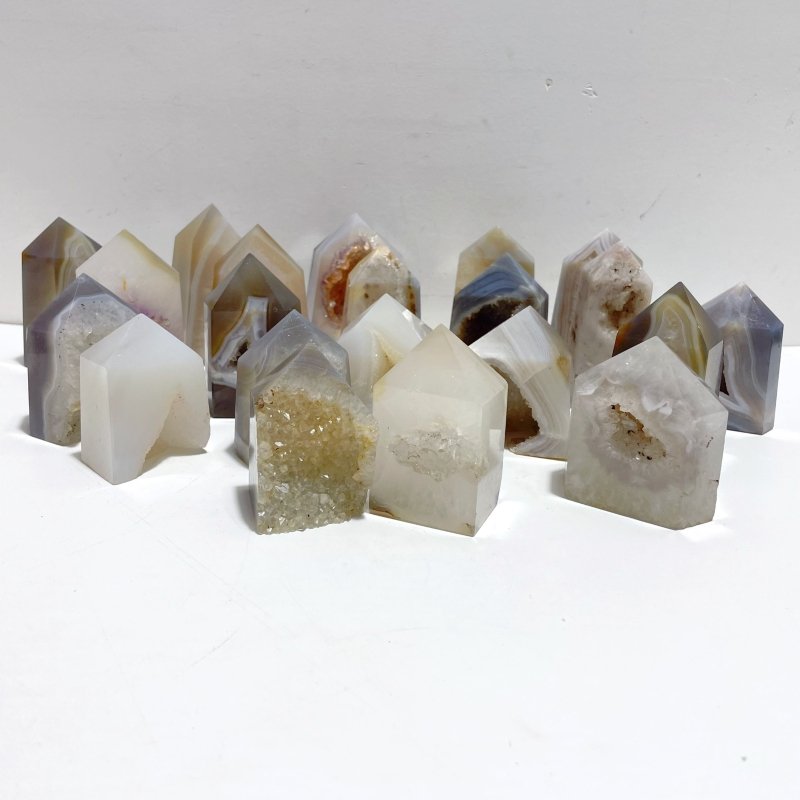 21 Pieces Geode Druzy Agate Four - sided Tower Point - Wholesale Crystals