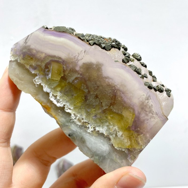 22 Pieces Fluorite Mixed Pyrite Calcite Slabs - Wholesale Crystals