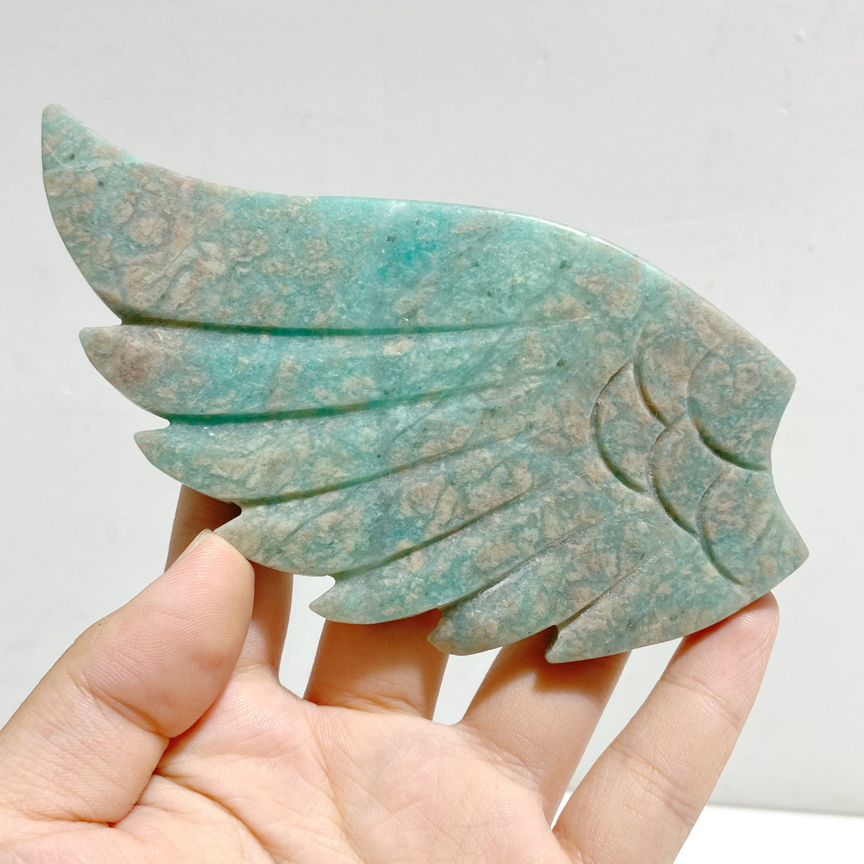 Amazonite Heart Wing Carving With Stand