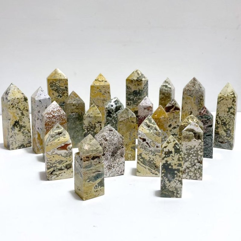 24 Pieces Beautiful Vein Ocean Jasper Four - sided Tower Points - Wholesale Crystals