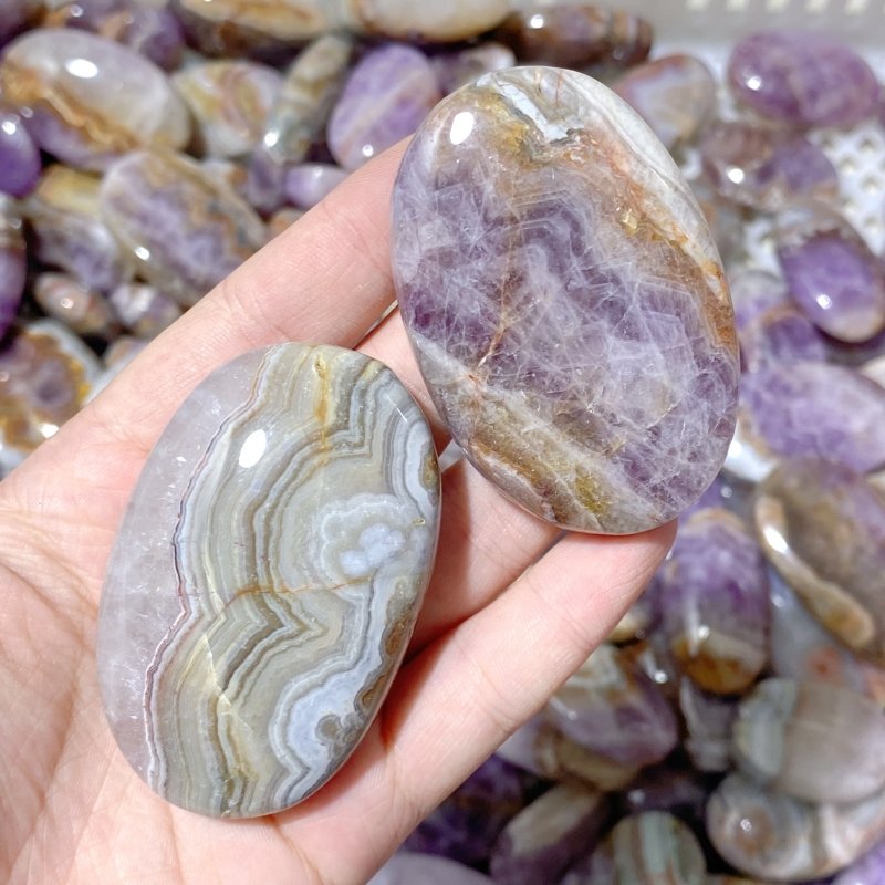 240 Pieces Amethyst Mixed Stripe Agate Palm Stone (Sea Freight Only) -Wholesale Crystals