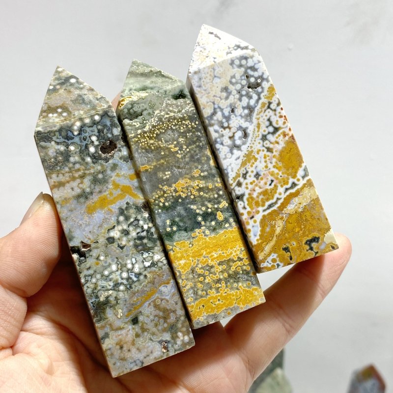 26 Pieces Beautiful Vein Ocean Jasper Four - sided Tower Points - Wholesale Crystals