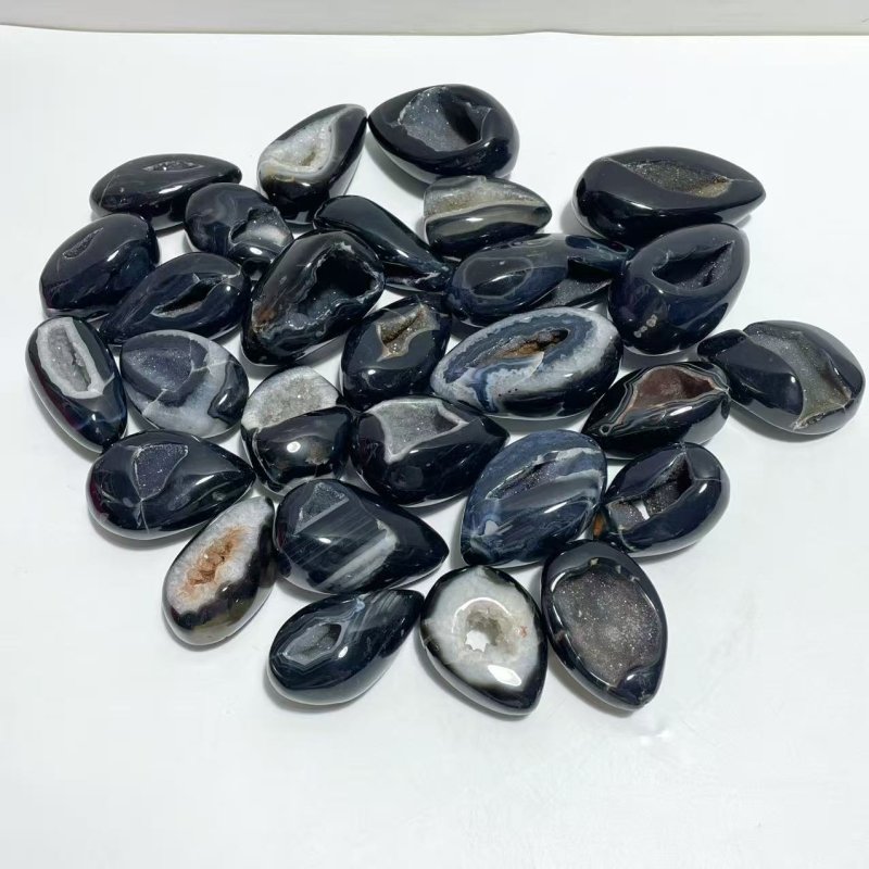 28 Pieces Geode Druzy Black Agate Eggs - Wholesale Crystals