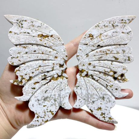 3 Pairs 8th Vein Ocean Jasper Butterfly Wing Carving With Stand 2 - Wholesale Crystals