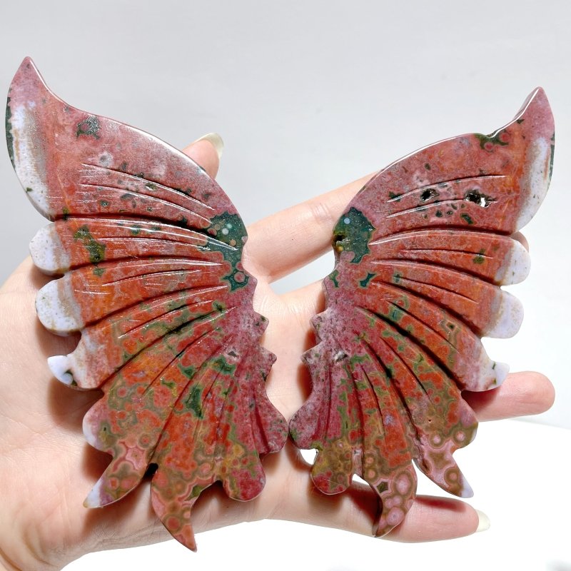 3 Pairs 8th Vein Ocean Jasper Butterfly Wing Carving With Stand 4 - Wholesale Crystals