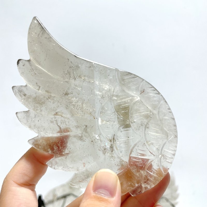 3 Pairs Angel Wing Carving With Stand Clear Quartz Smoky Quartz - Wholesale Crystals