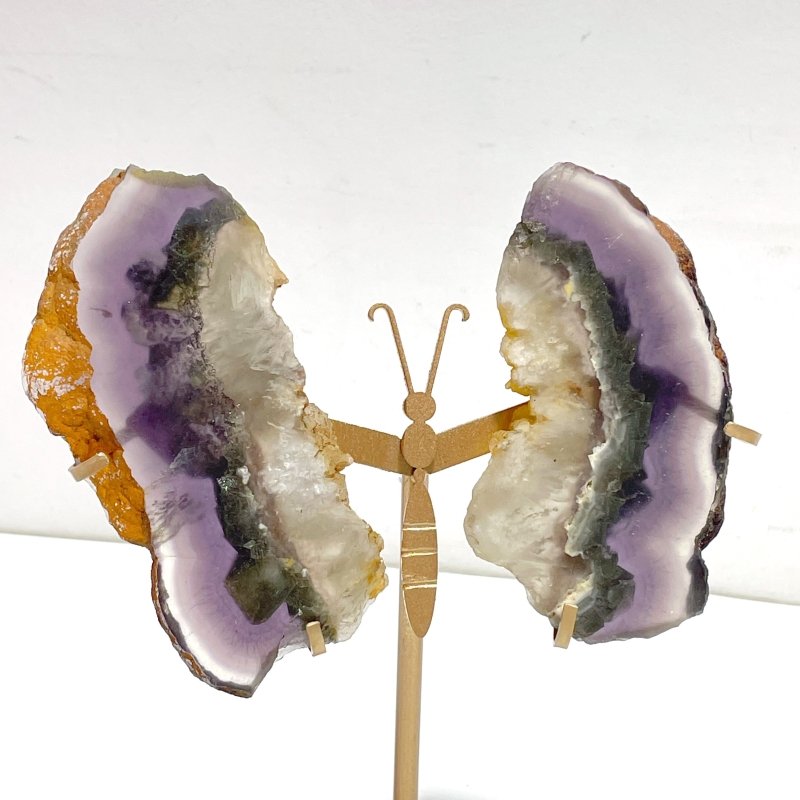3 Pairs Fluorite Mixed Pyrite Butterfly Wing With Stand 6 - Wholesale Crystals