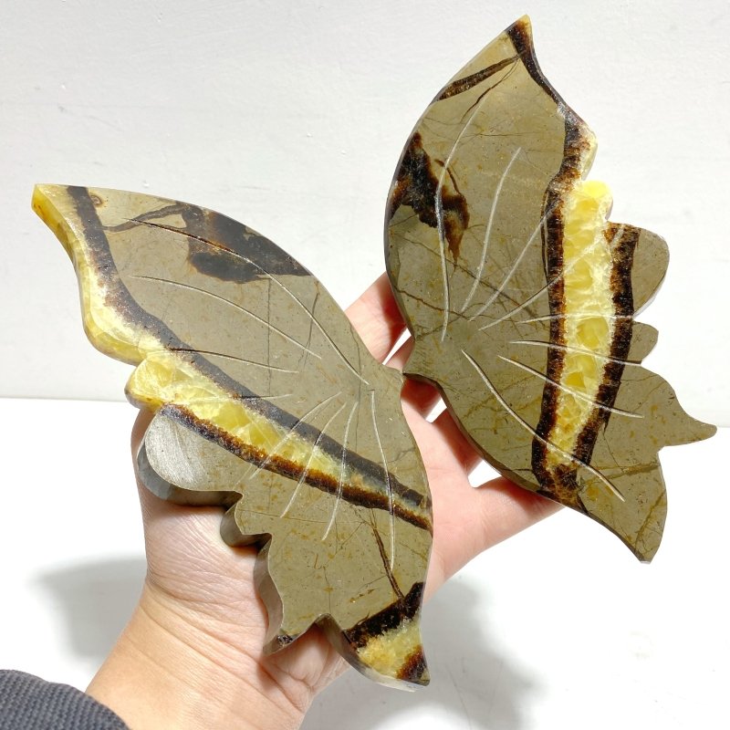 3 Pairs Septarium Butterfly Wing Carving With Stand 1 - Wholesale Crystals
