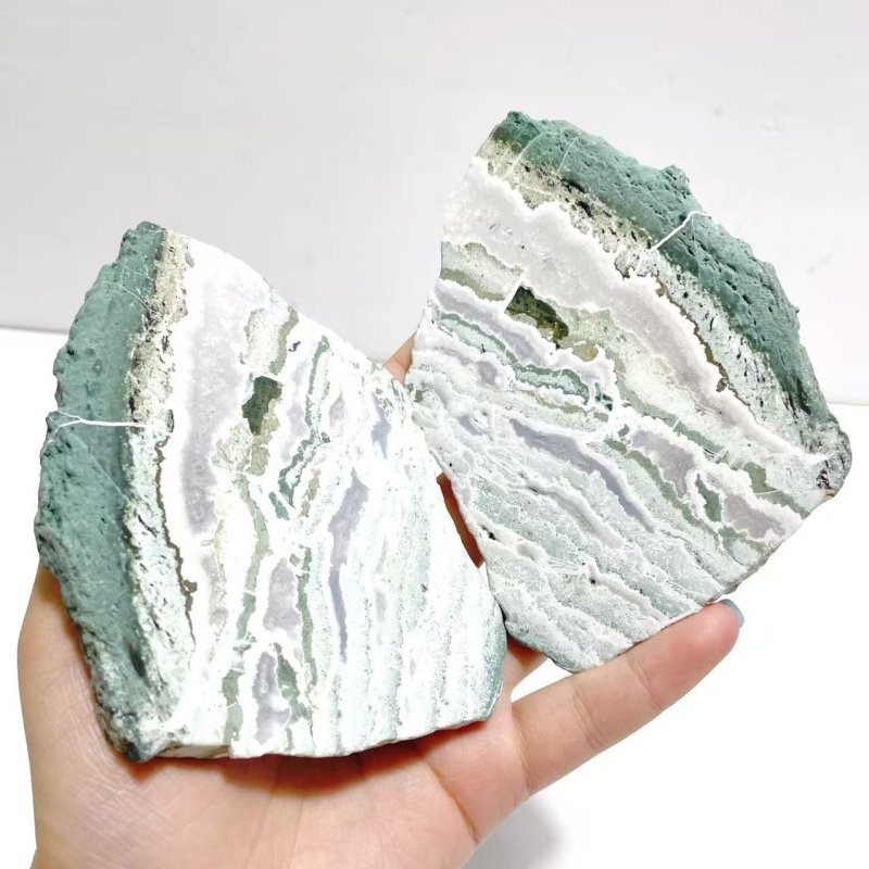 3 Pairs Stripe Moss Agate Slab Butterfly Wing With Stand - Wholesale Crystals