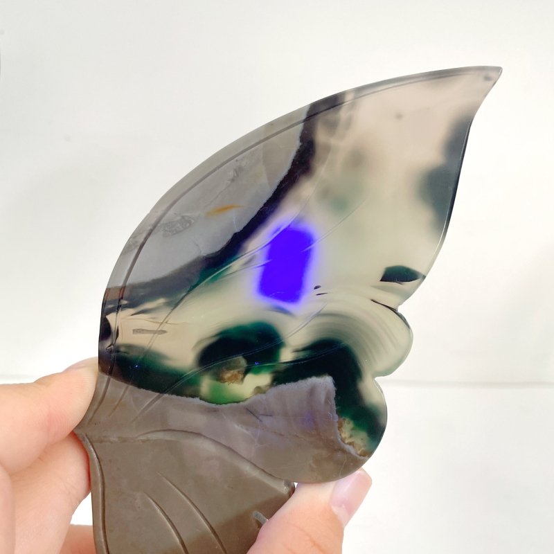 3 Pairs Volcano Agate Butterfly Wing Carving With Stand (UV Reactive) - Wholesale Crystals