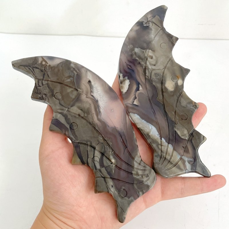 3 Pairs Volcano Agate Flying Dragon Carving With Stand (UV Reactive)1 - Wholesale Crystals