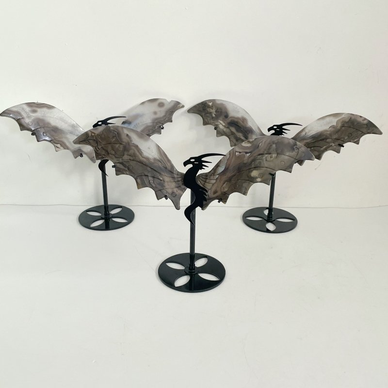 3 Pairs Volcano Agate Flying Dragon Carving With Stand (UV Reactive)1 - Wholesale Crystals