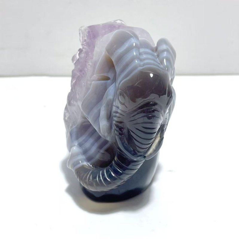 3 Pieces Amethyst Mixed Geode Druzy Agate Elephant Animal Carving A14 - Wholesale Crystals