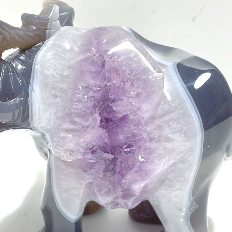 3 Pieces Amethyst Mixed Geode Druzy Agate Elephant Animal Carving A22 - Wholesale Crystals