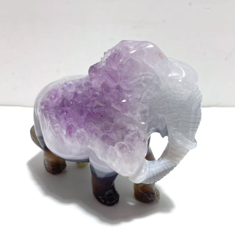 3 Pieces Amethyst Mixed Geode Druzy Agate Elephant Animal Carving A22 - Wholesale Crystals